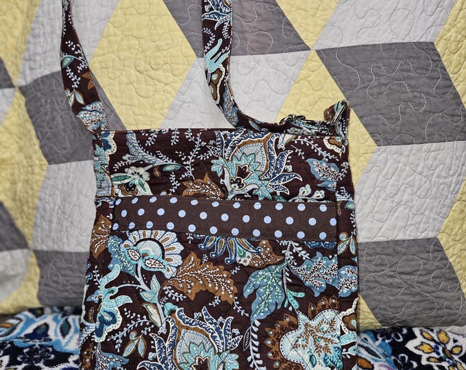 Belvah Quilted Floral Crossbody Bags Purse Blue/Brown/Teal