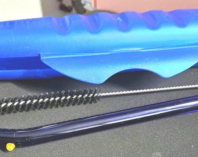 Vintage Cobalt blue straw with  yellow and orange swirl, bubble glass straw B6/15