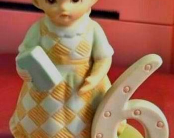 Vintage Lefton Christopher Collection Birthday Girl Figurine, Age 6, 1982.C7/18.