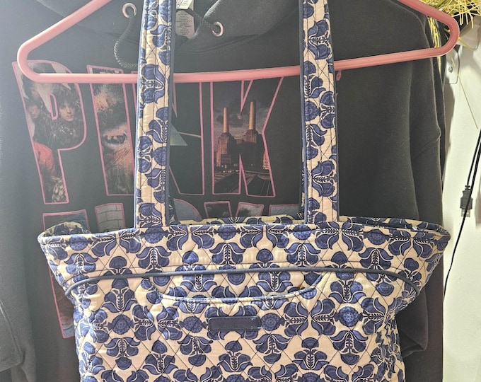 Vera Bradley shoulder tote bag in a blue and white floral pattern for women.