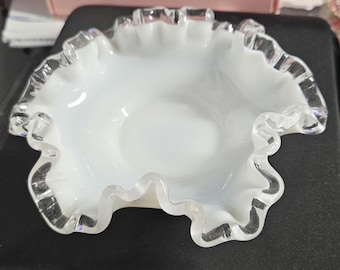 1950s Fenton Milk Glass Silver Crests Edge Bowl F5/8