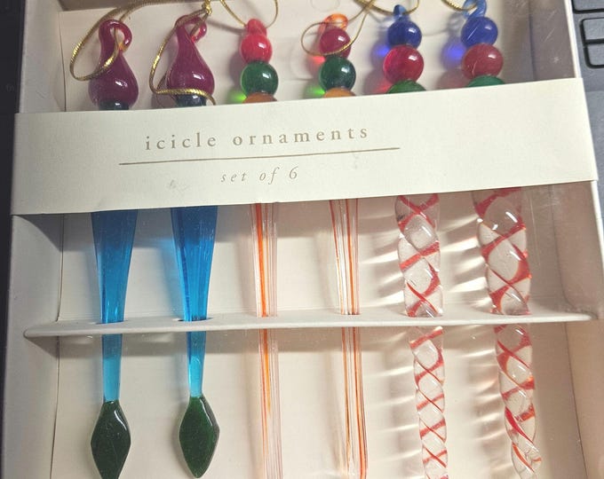 Vintage Pier 1 Teardrop Ornaments: Multicolored Mouthblown Glass, Set of 6