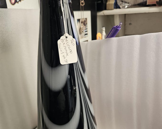 Vintage 20th-century polished art glass featuring a tall design with a zebra stripe pattern by Jarek Kozlowski.