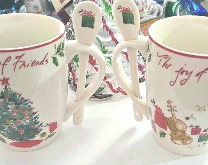 Vintage  set of 2 New Lenox hot cocoa cups with matching spoons B2/19