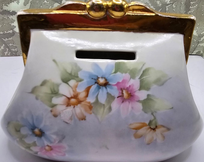 Limoges France Peint Main Purse Trinket Coin bank F10/14