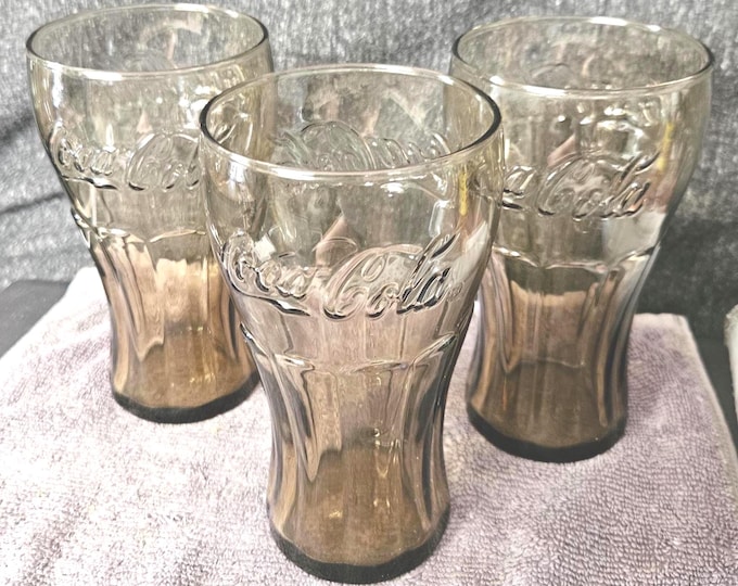 Libbey Coca Cola Coke Glass 6" Tall Vintage 12oz Light brown  set of 3 A6/8