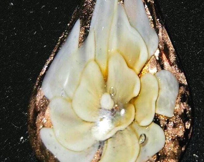 Handmade Murano Black and brown with cream color flower pendant (Shelf Basket)