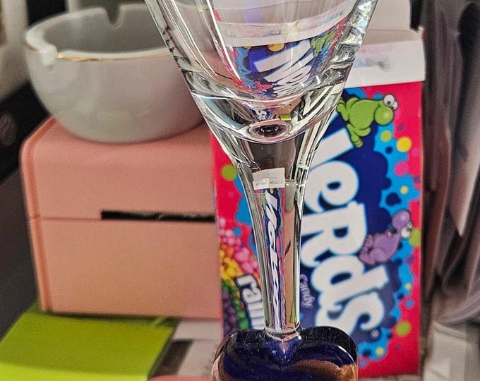 Vintage Italian Crystal Martini glass with Heart Shape on Stem C10/17