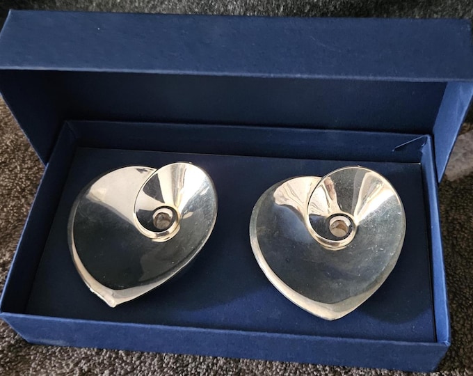Dansk Design Boxed Nickel Plated Heart Shaped Taper Candle Holders D7/ 22