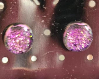 Vintage Purple Prism Stud Earrings | Faceted Crystal Amethyst Glass Studs | 80s 90s (Jew box)