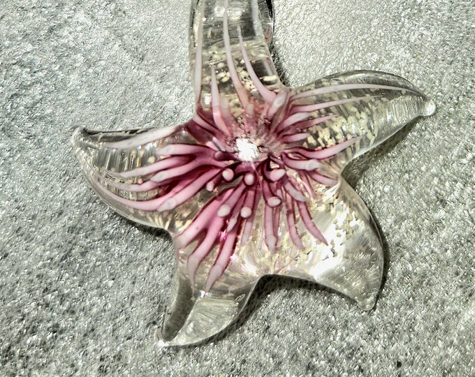 Handmade MuranoPink and White Starburst Blown Glass Star Fish Pendant. (Shelf Basket)