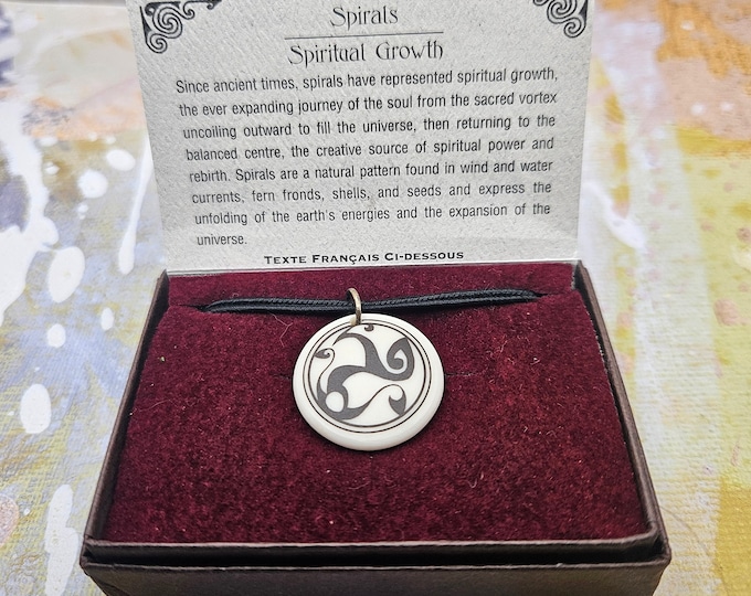 Spirals round porcelain pendant necklace