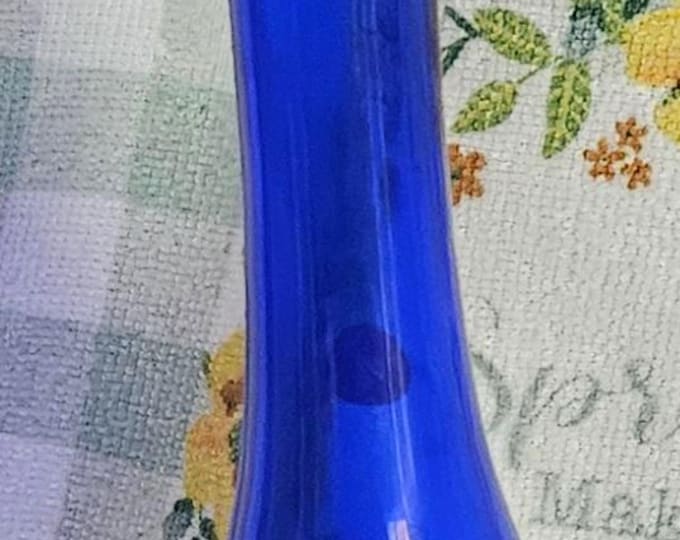 Vintage Cristal Al Plombo Cobalt Blue Long Neck Vase with Clear Base.