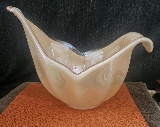VintageMurano tan Art glass Large Centerpiece Bowl Lavorazione Italy