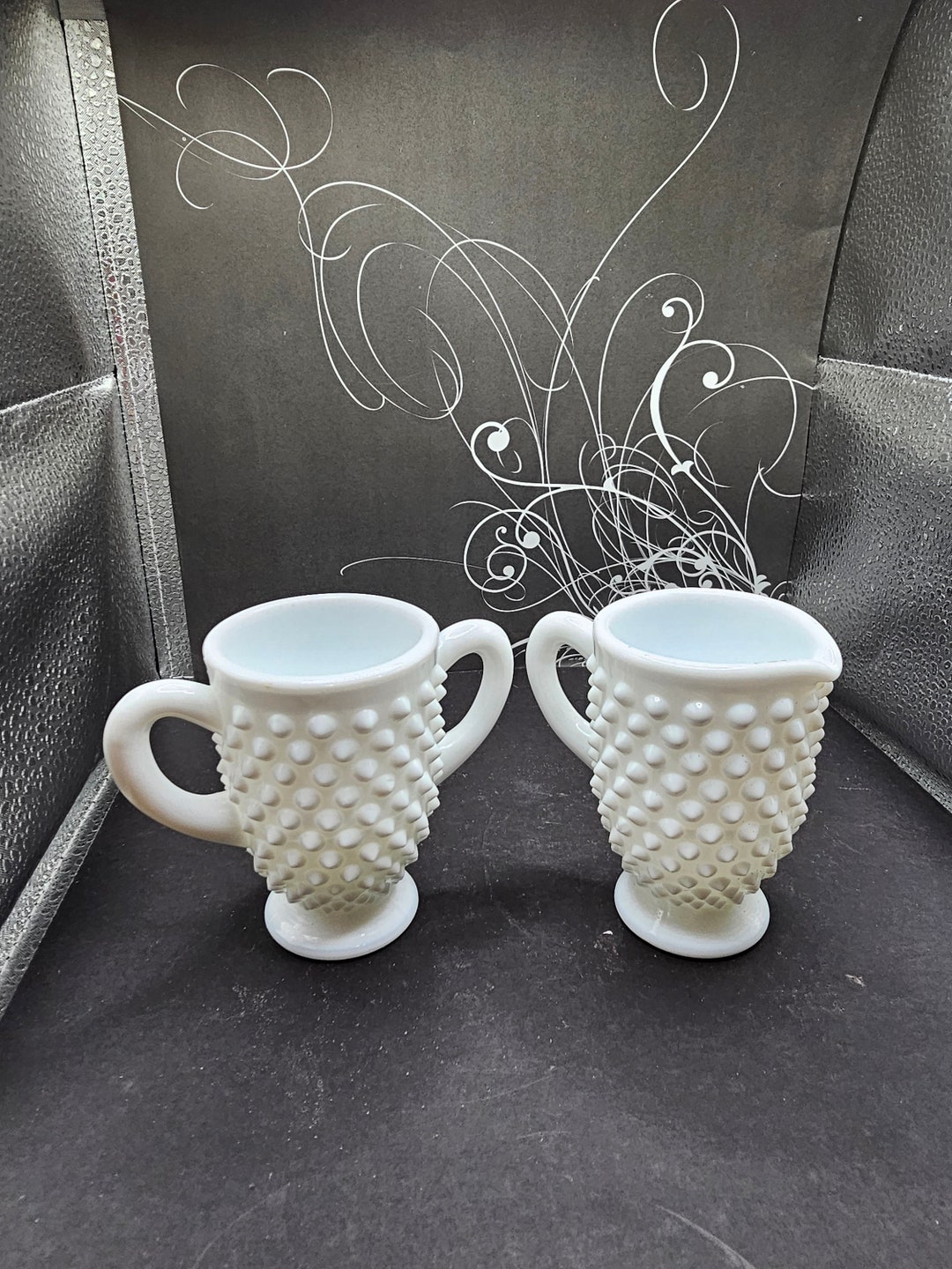 Vintage Milk Glass Hobnail Creamer and Sugar Bowl Set F3/36 Etsy