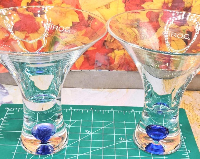 Vintage Set of 2 Ciroc Vodka Tapered Hand Blown Bubble Martini Glasses B6/19