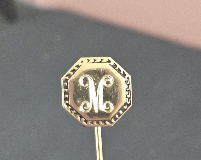 Vintage Monogrammed Hat Pin/Coat Pin with the letter "M" in Gold (Clothest)