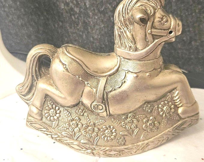 Vintage 1970s silver plated rocking horse coin bank A8/28