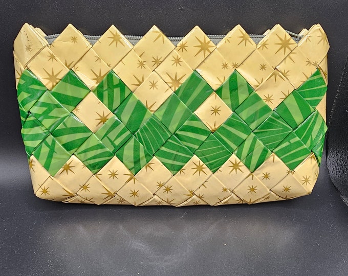 Yellow and green Hand Bag, Nahui Ollin Women's Bag, Unique Magazine Paper Folding Technique Candy Wrapper Clutch Bag B10
