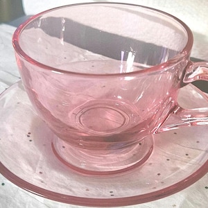 Vintage Pink Vaseline  Glass Cup and saucer set B3/9