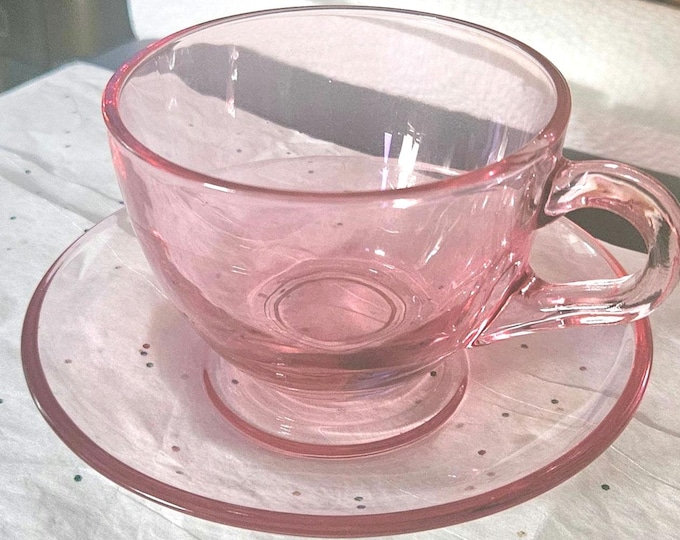 Vintage Pink Vaseline  Glass Cup and saucer set B3/9