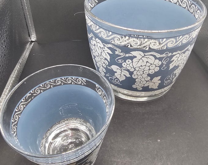 Vintage Hazel Atlas White Grape Ice Bucket and glass F2/29