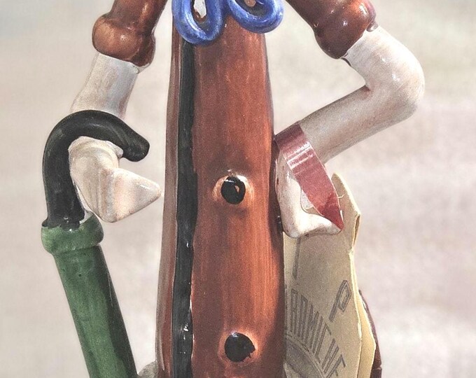 T P Ceramiche Poli Cesare figurine Vintage signed Italian Clown With Umbrella B6/28