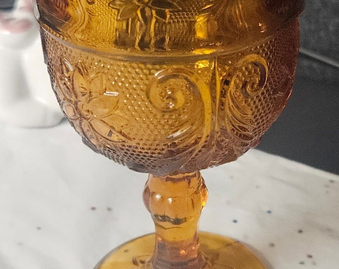 Vintage Sandwich Amber water/wine  goblet By Tiara D3/13