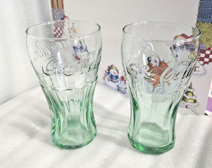 Set of 2 Libbey Mini Green Coca-Cola juice glasses C5/2
