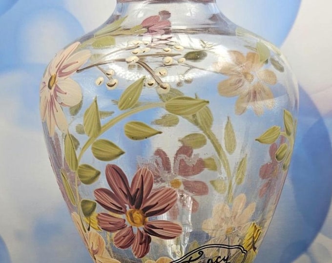 Rare Tracy Porter Handpainted "Autumn" Pattern glass Bud Vase B1/4
