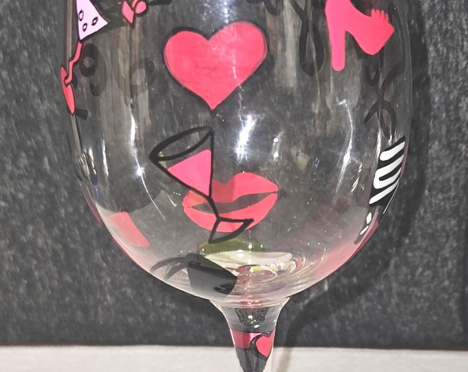 Lolita "Single and Loving It" Hand-Painted Wine Glass in Leopard Print. A1/