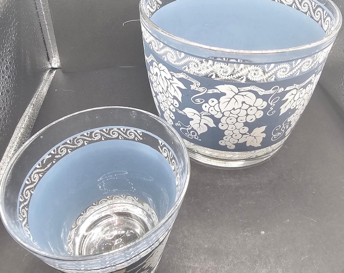 Vintage Hazel Atlas White Grape Ice Bucket and glass F2/29