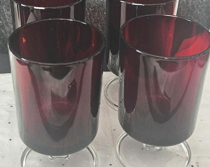 Vintage Ruby Red LUMINARC FRANCE Arcoroc footed 4” Cordial glasses Set of 5; 5oz A8/31 D3/17