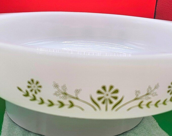 Vintage Glasbake Green Daisy 8" Round Casserole Dish J2429 B5/14