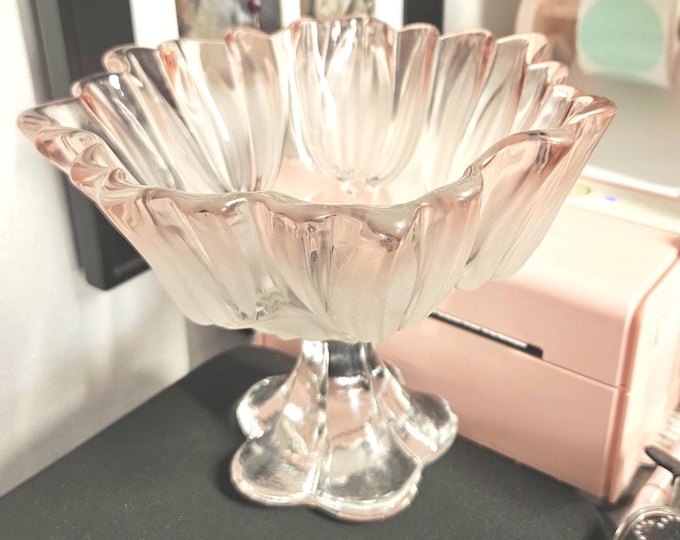 Mikaska Tulips Gradual Pink Frosted Crystal Glass Footed Compote Bowl B8/9