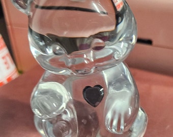 Vintage Fenton Birthday Bear March  Clear Glass Bear with Birthstone C3/31