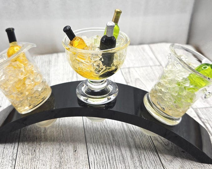 Set of 3 Acrylic Mini Wine Chiller Bottle Stoppers with Arched Display Stand A8/6