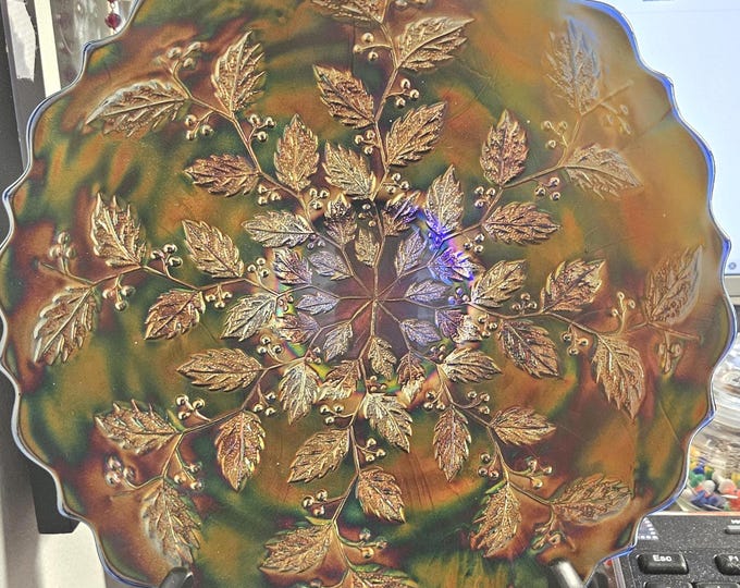 Vintage Fenton Holly Barry Carnival Glass Marigold ruffle edge C6/4