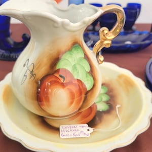 Charming Enco Japan Hand-Painted Pitcher and Plate Set, &quot;Artist-Signed&quot;