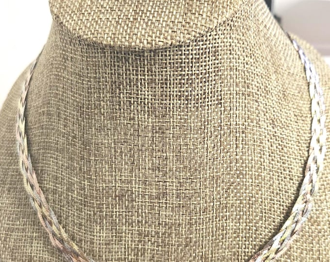 Vintage Italian Flat Weave Necklace with yellow gold, rose gold, and Silver Strands