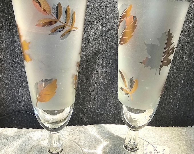 Libbey Golden Foliage Wine Glasses: MCM Gold Leaf Set of 2