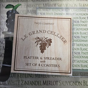 Wine Theme Cheese Platter Set, Spreader & Coasters Gift Set, Le Grand Cellier, Entertaining Set C7/0