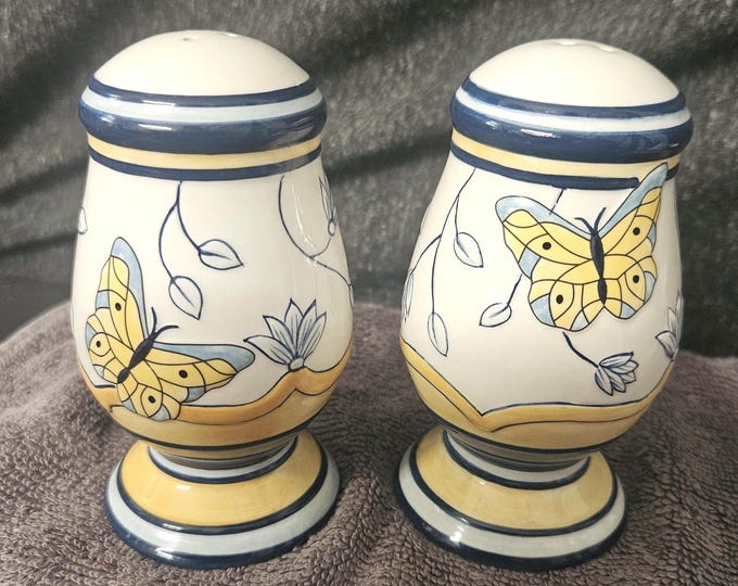 Mirabelle FITZ & FLOYD Salt And Pepper Shaker Butterfly Cobalt Blue Yellow A7/33