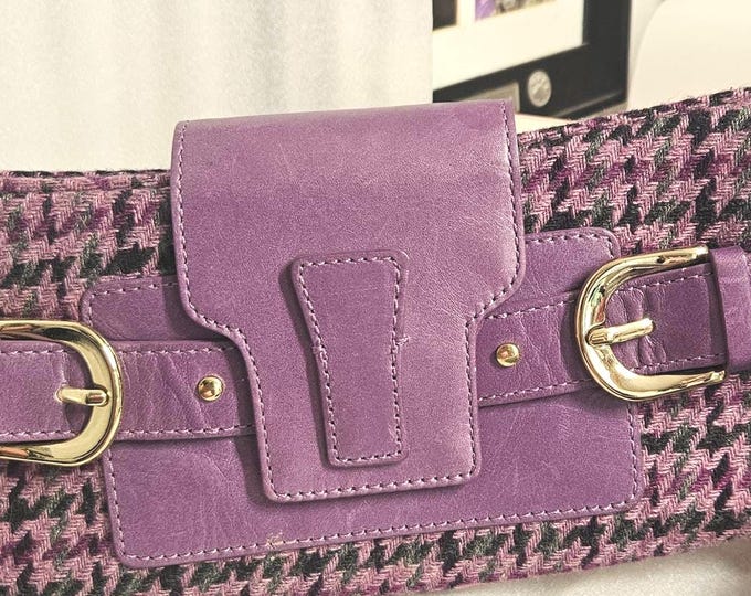 Banana Republic purple wool blend clutch purse with leather accents.