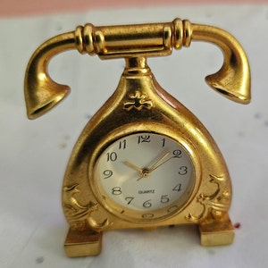 Vintage Miniature Quartz telephone Brass clock