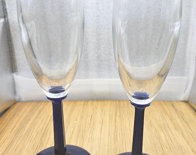 Vintage cobalt blue stem champagne flutes set of 2 C2/2/24