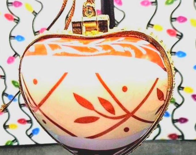 OValerie Porcelain Heart Enamel Trinket Box Ornament - Laughter in Orange.B2/8