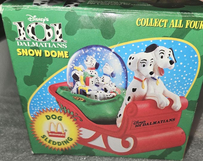 Vintage 1996 Mcdonalds 101 Dalmations snow globe “Dog Sledding”