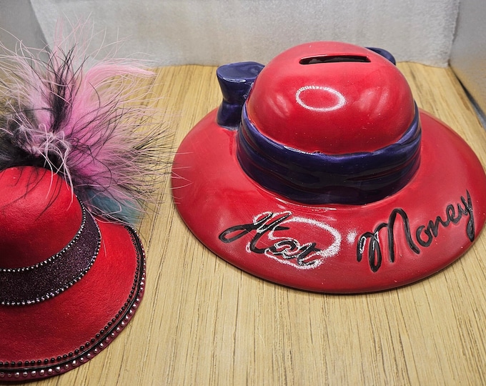 Red hat lady ceramic hat money piggy bank 1244/ with small red hat  C7/01