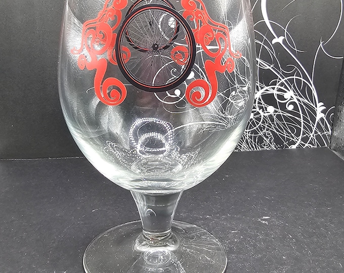 New Belgium Brewing Bicycle Tire Red Scroll Tulip Beer glass F3/26